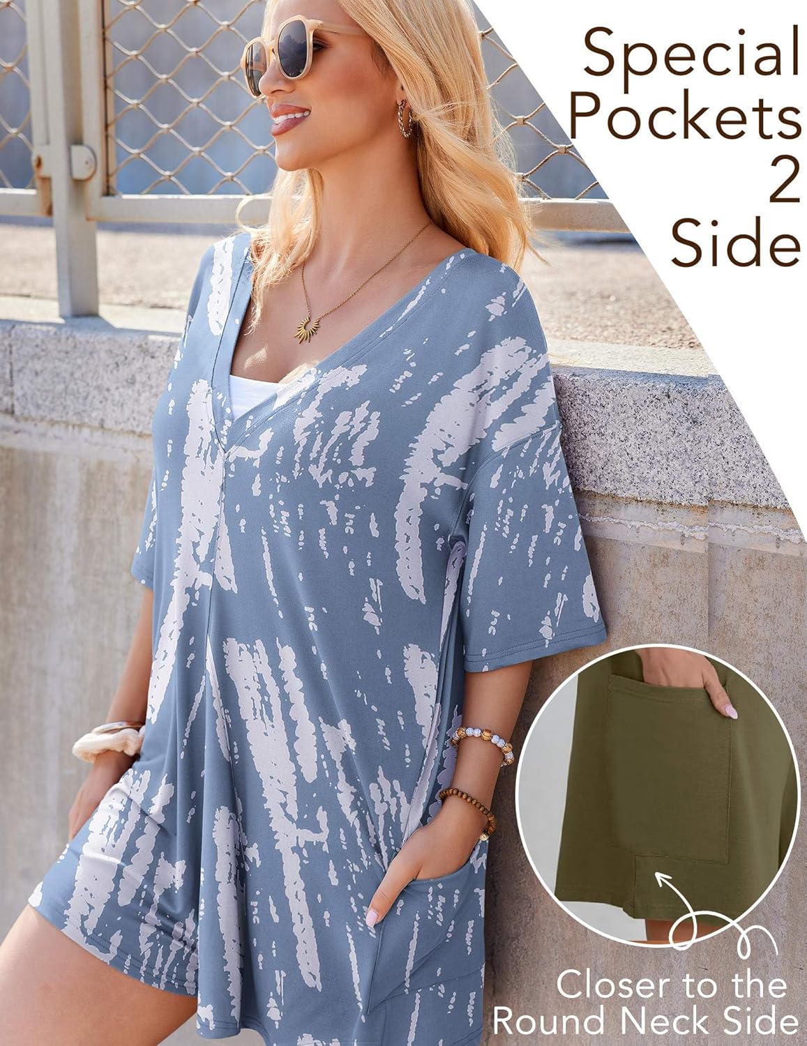 Ekouaer Rompers for Women Oversized Reversible Baggy T-shirt Jumpsuit