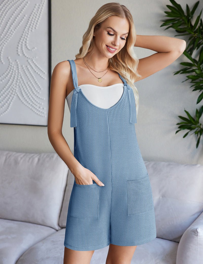 Ekouaer Rompers for Women Ribbed Knit Jumpsuit Scoop Neck Loose Outfit