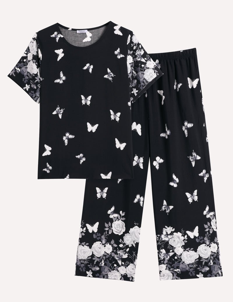 Ekouaer Short Sleeve Capri Pyjamas Set With Pockets