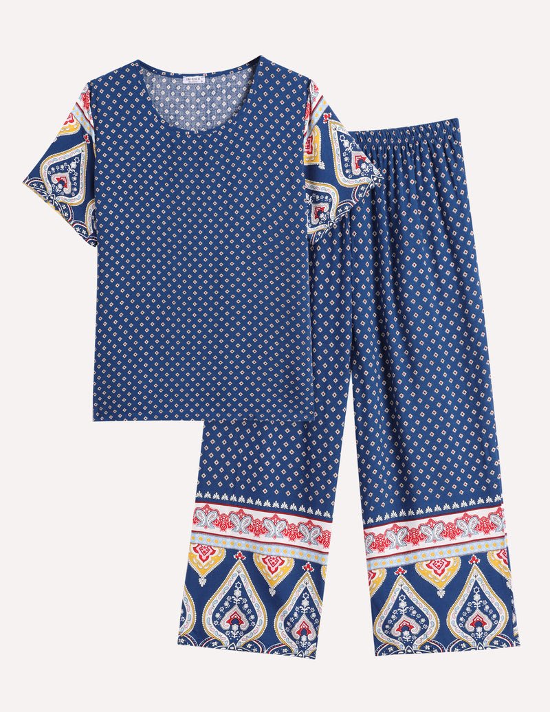 Ekouaer Short Sleeve Capri Pyjamas Set With Pockets