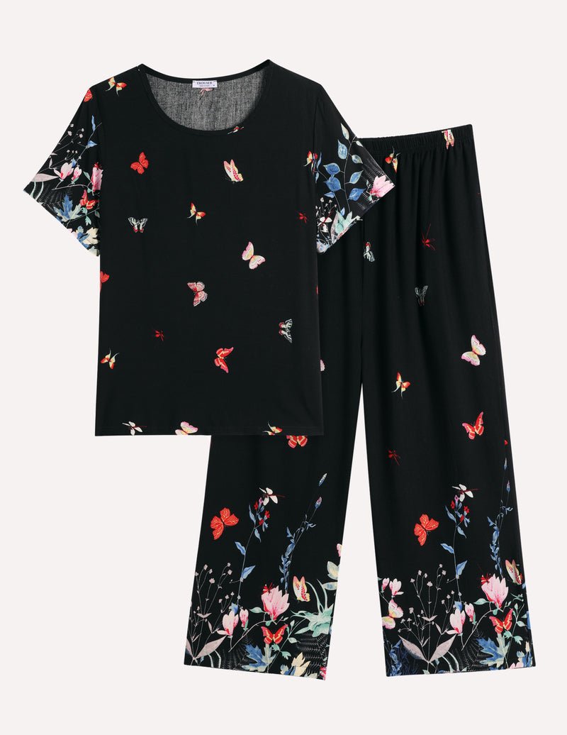 Ekouaer Short Sleeve Capri Pyjamas Set With Pockets