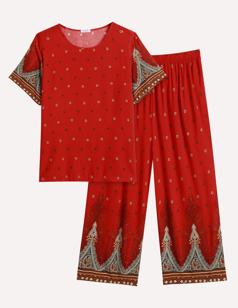 Ekouaer Short Sleeve Capri Pyjamas Set With Pockets