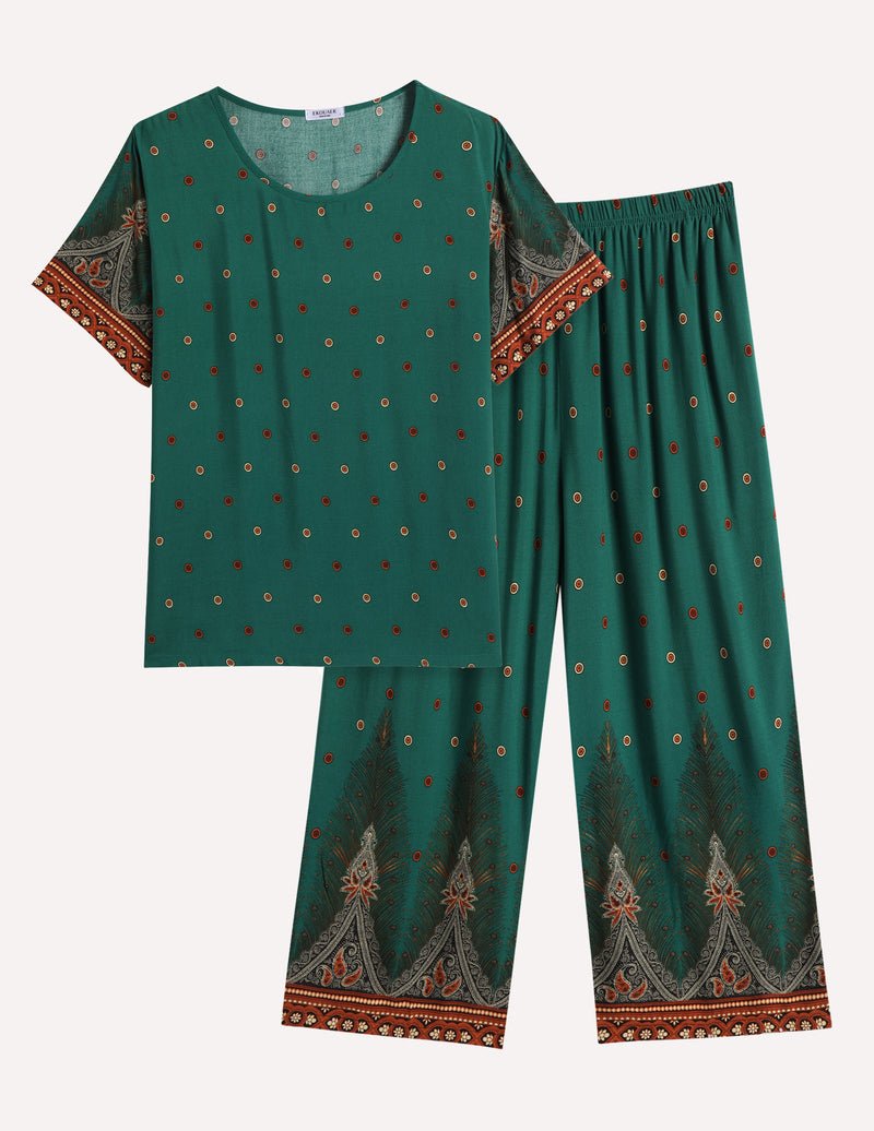 Ekouaer Short Sleeve Capri Pyjamas Set With Pockets