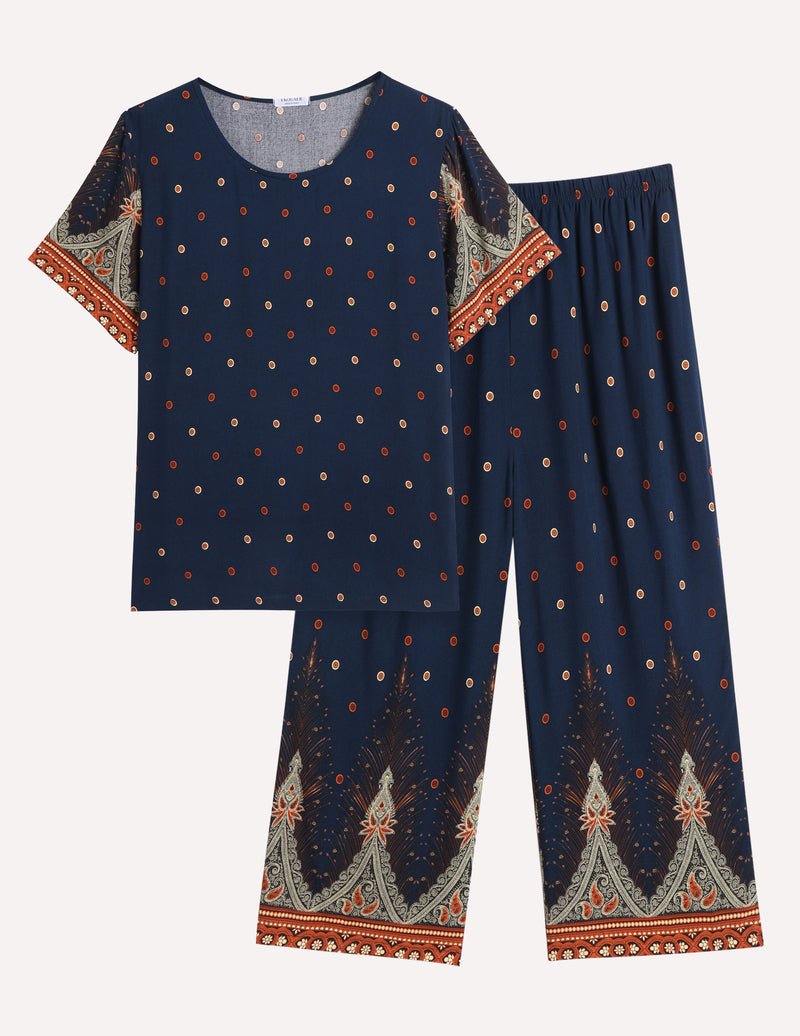 Ekouaer Short Sleeve Capri Pyjamas Set With Pockets