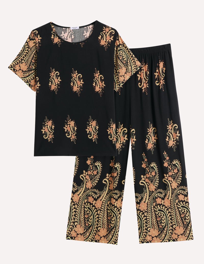 Ekouaer Short Sleeve Capri Pyjamas Set With Pockets