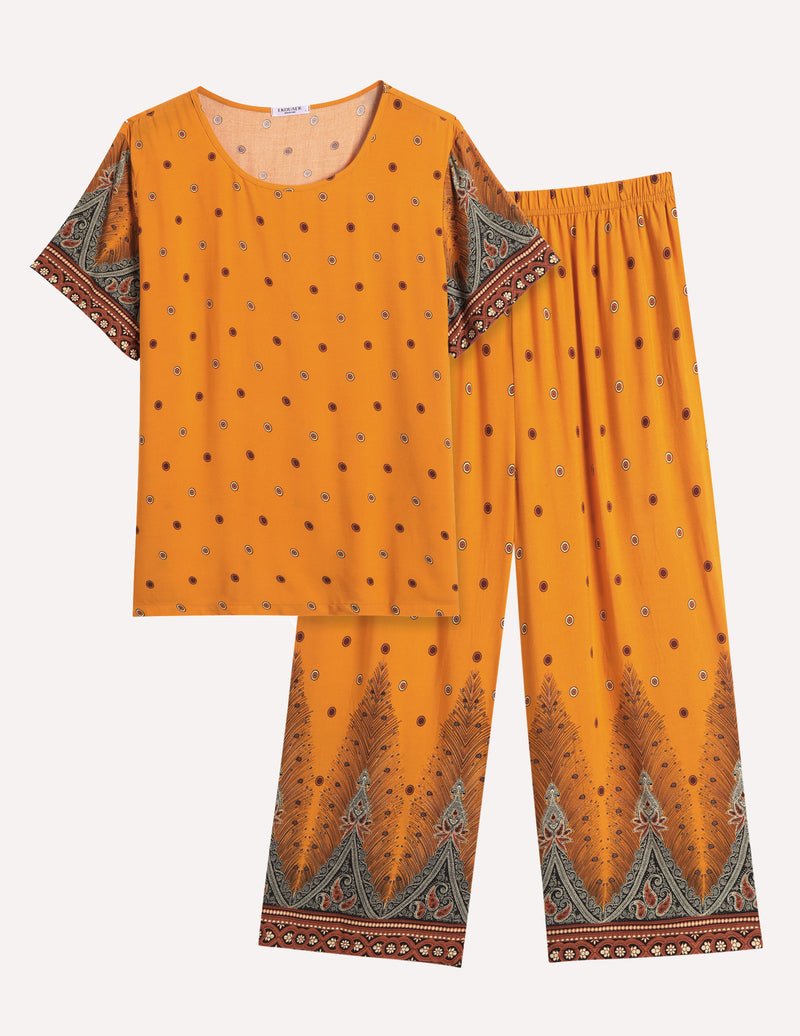 Ekouaer Short Sleeve Capri Pyjamas Set With Pockets