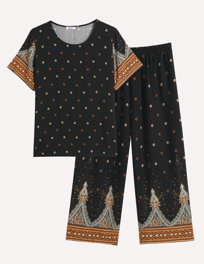 Ekouaer Short Sleeve Capri Pyjamas Set With Pockets
