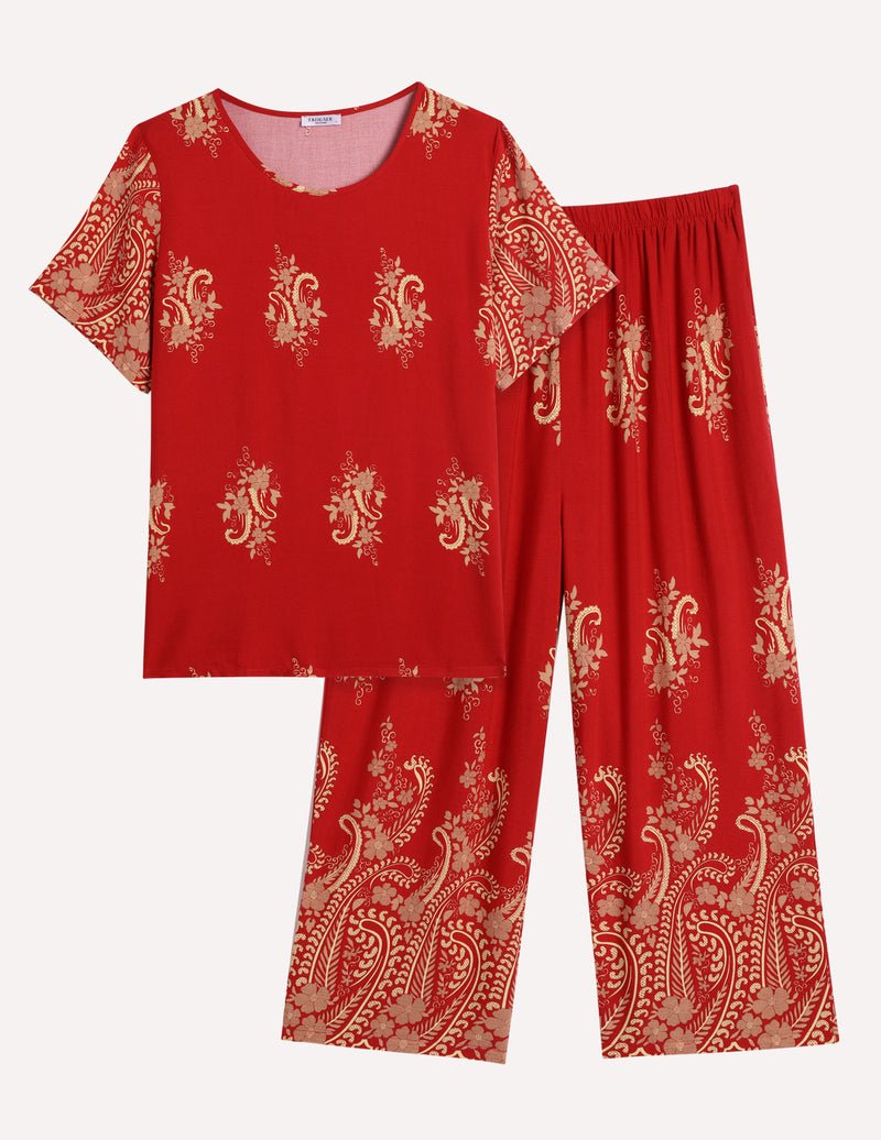 Ekouaer Short Sleeve Capri Pyjamas Set With Pockets
