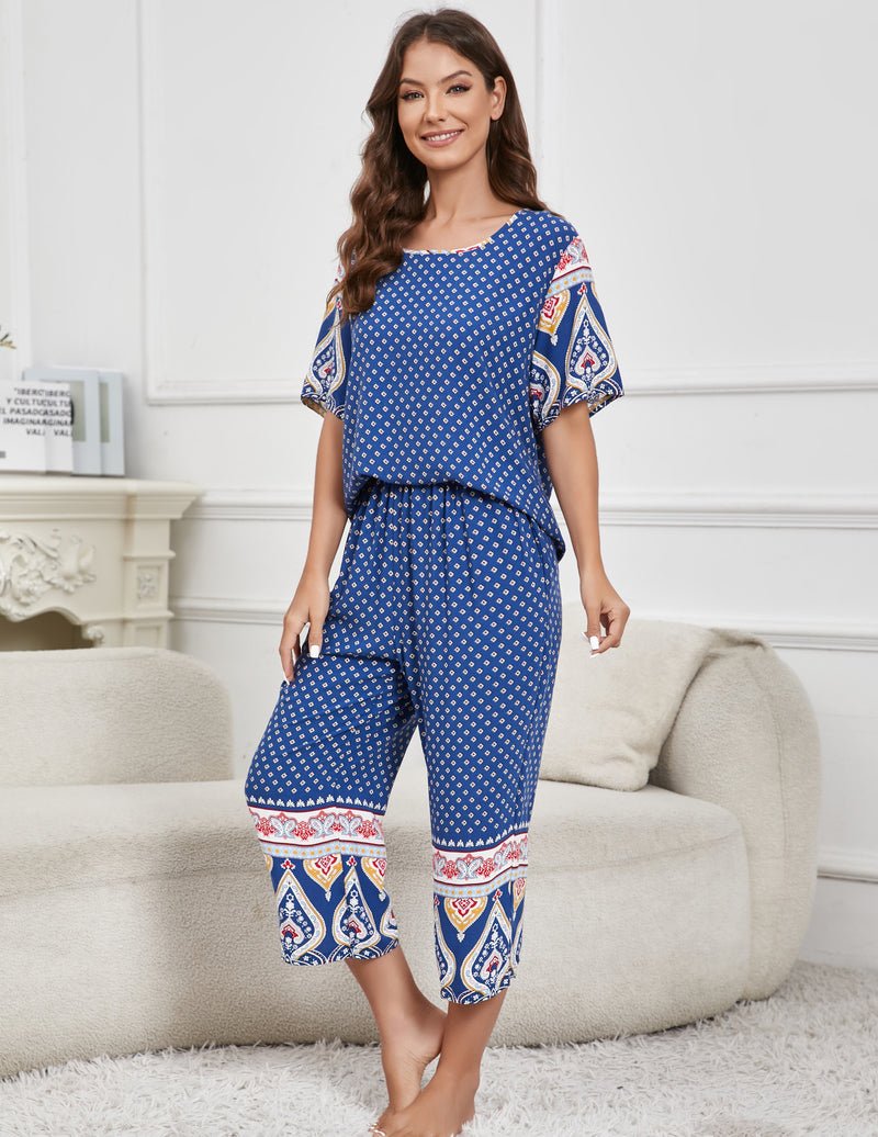 Ekouaer Short Sleeve Capri Pyjamas Set With Pockets