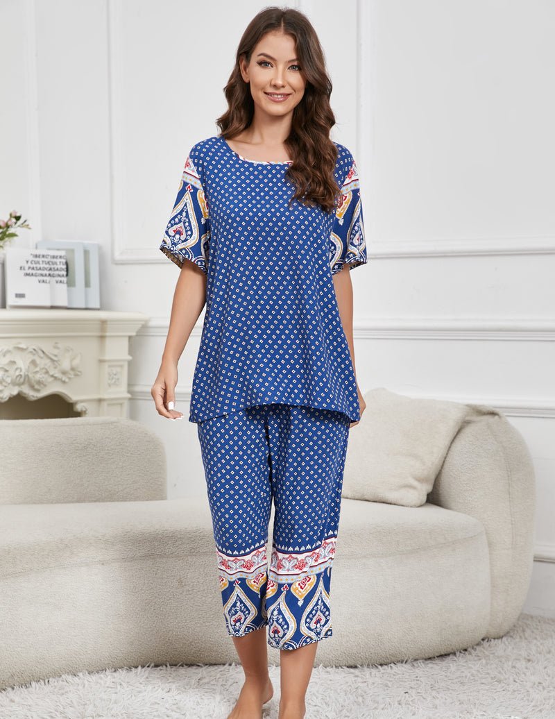 Ekouaer Short Sleeve Capri Pyjamas Set With Pockets