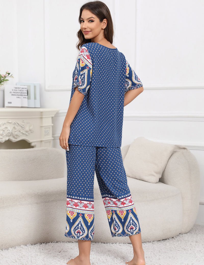 Ekouaer Short Sleeve Capri Pyjamas Set With Pockets