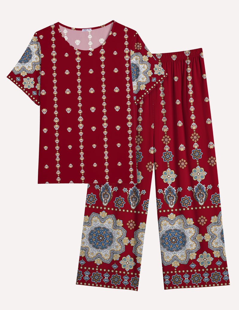 Ekouaer Short Sleeve Capri Pyjamas Set With Pockets