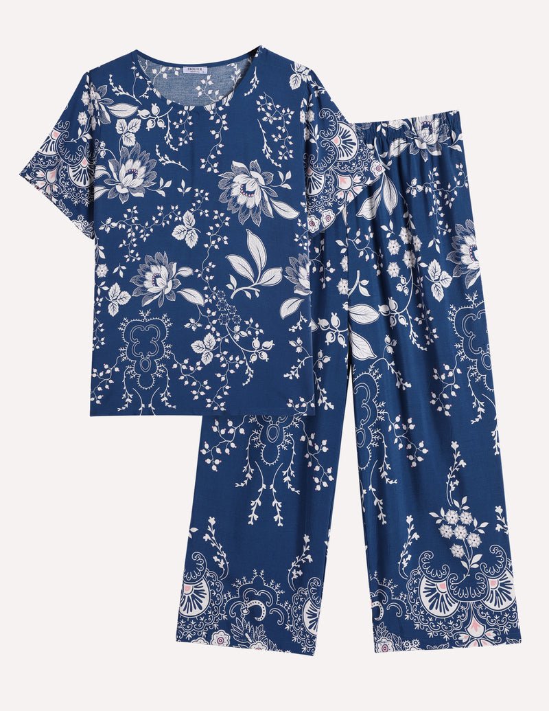 Ekouaer Short Sleeve Capri Pyjamas Set With Pockets