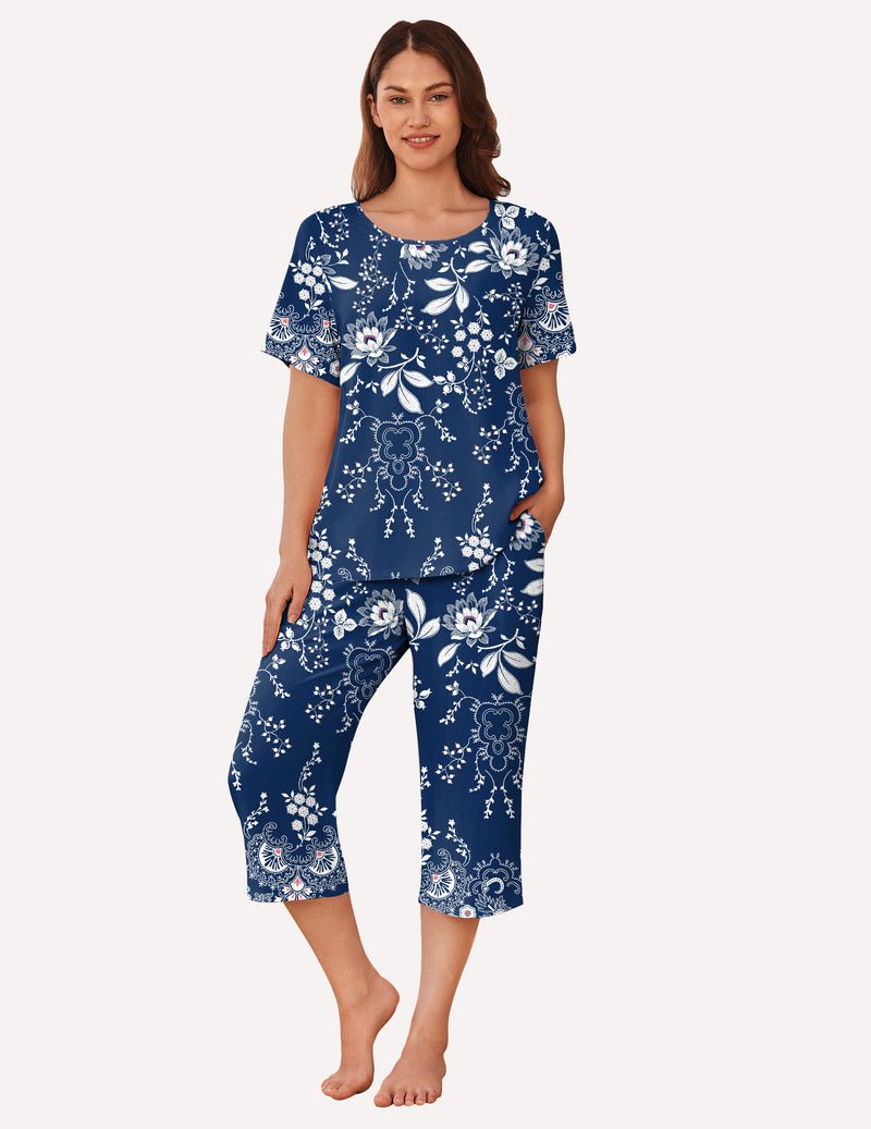 Ekouaer Short Sleeve Capri Pyjamas Set With Pockets