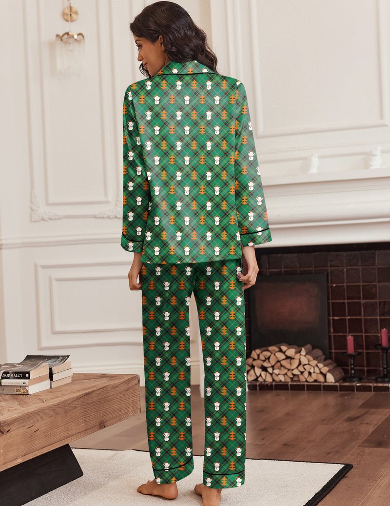Green teddy Christmas pajama set, back view long sleeves and straight-leg pants