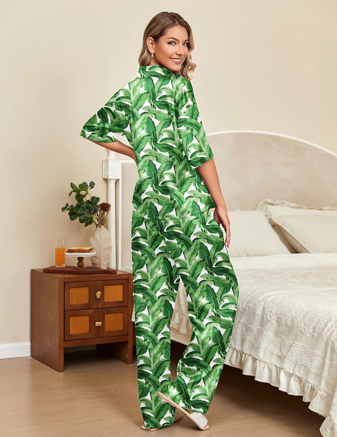 Ekouaer Silk Satin Pajamas Set Women Short Sleeve Pj Sets Sleepwear
