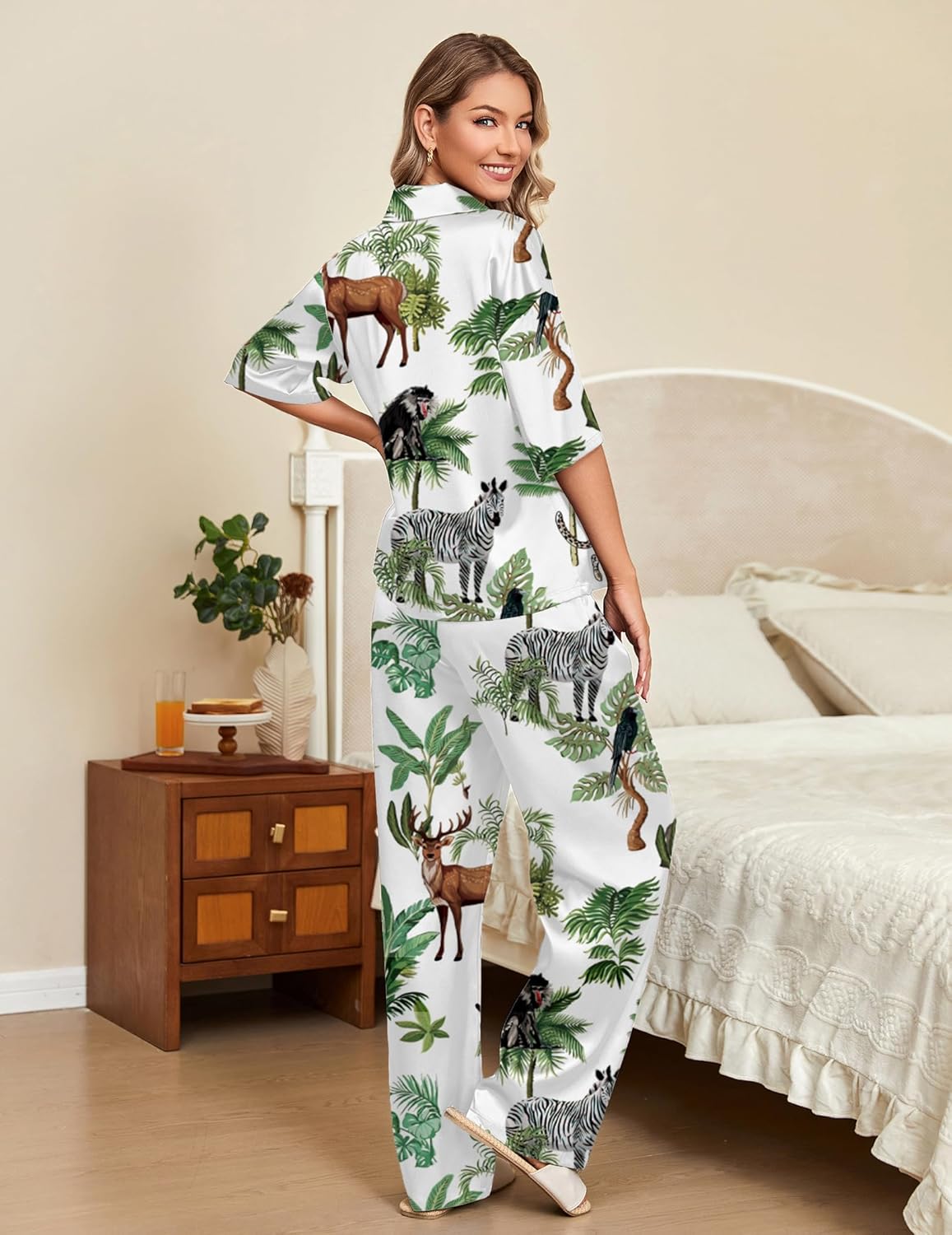 Ekouaer Silk Satin Pajamas Set Women Short Sleeve Pj Sets Sleepwear