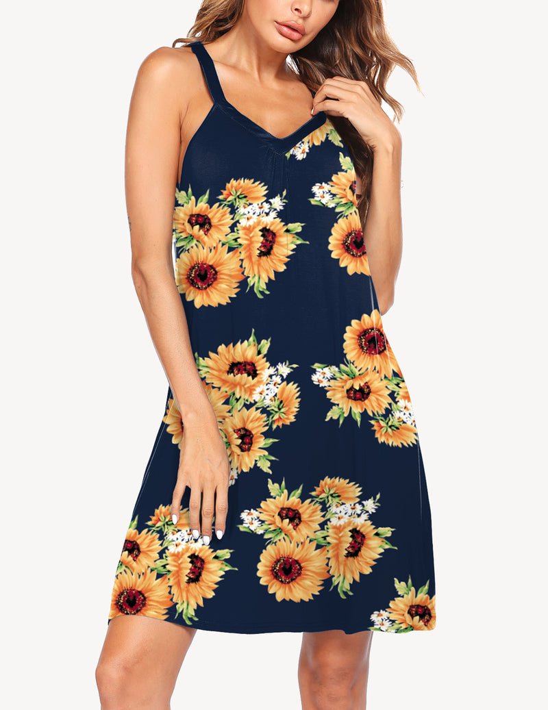 Ekouaer Sleeveless V Neck Racerback Sleep Dress