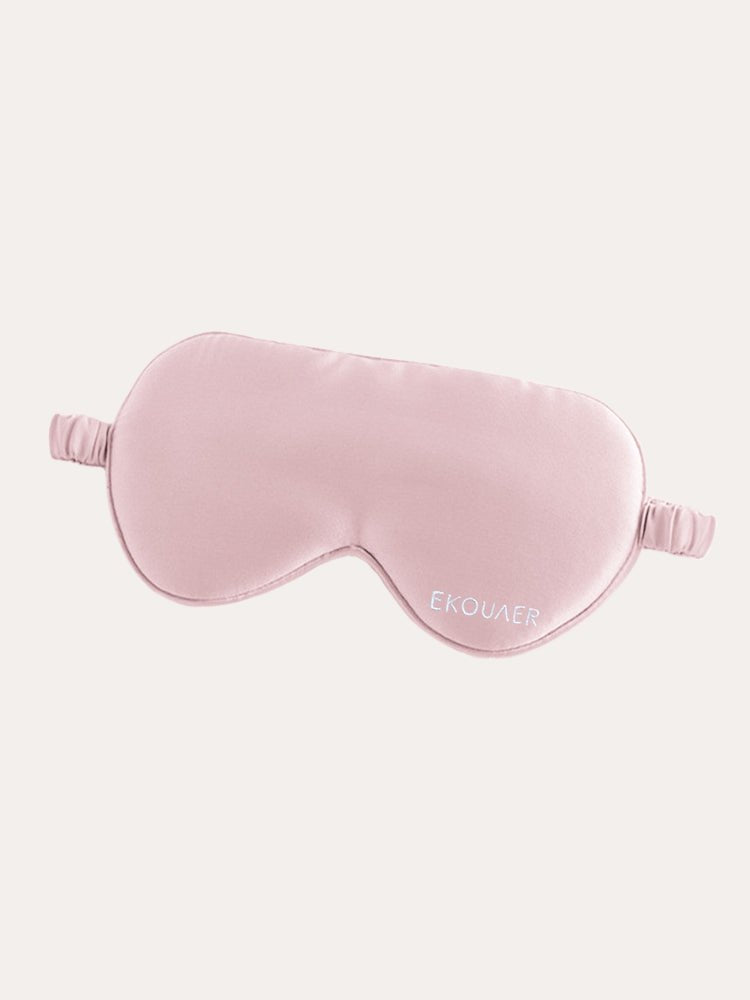 Pink satin sleep eye mask with elastic band and side loop details