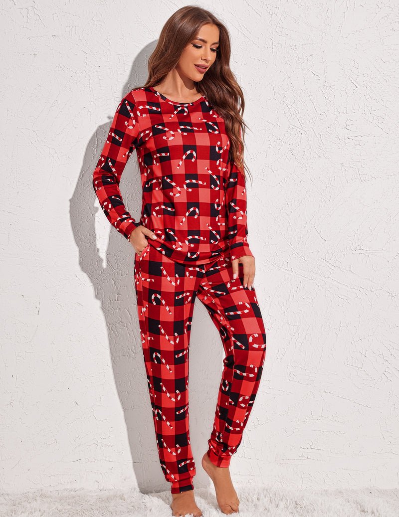 Schlafanzug-Set mit Karomuster, rot/schwarz, Langarmshirt und lange Joggerhose