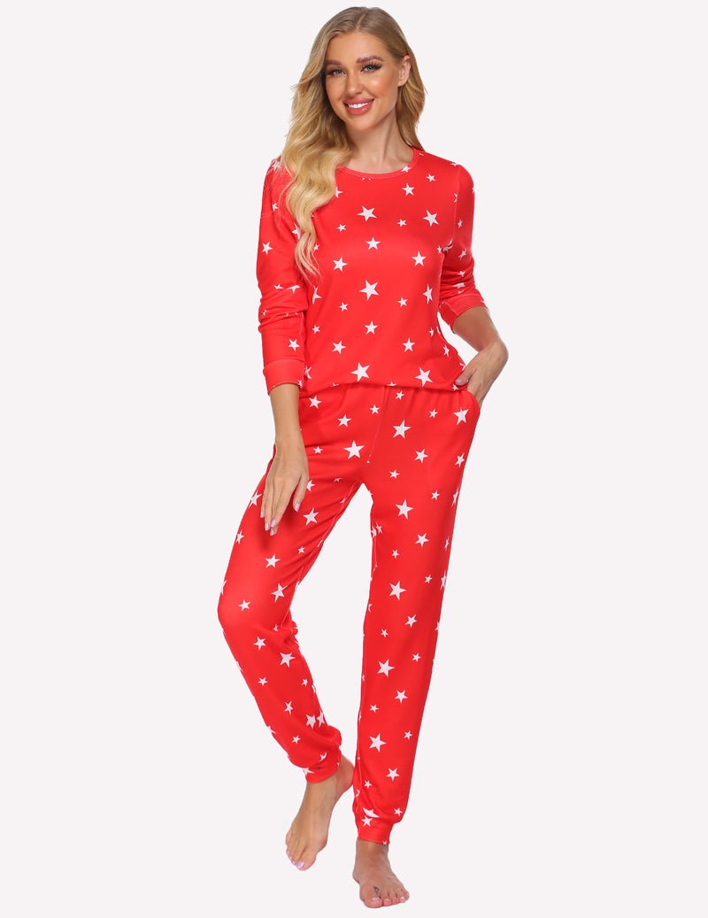 Ekouaer Schlafanzug-Set mit Sternen, rot/weiß, Langarm und lange Hose (US)