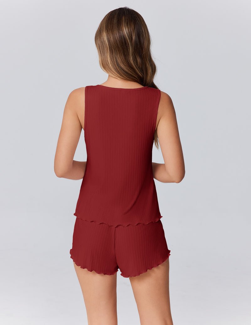 Ärmelloses Tanktop-Pyjama-Set mit Shorts, rot, gerippter Stoff