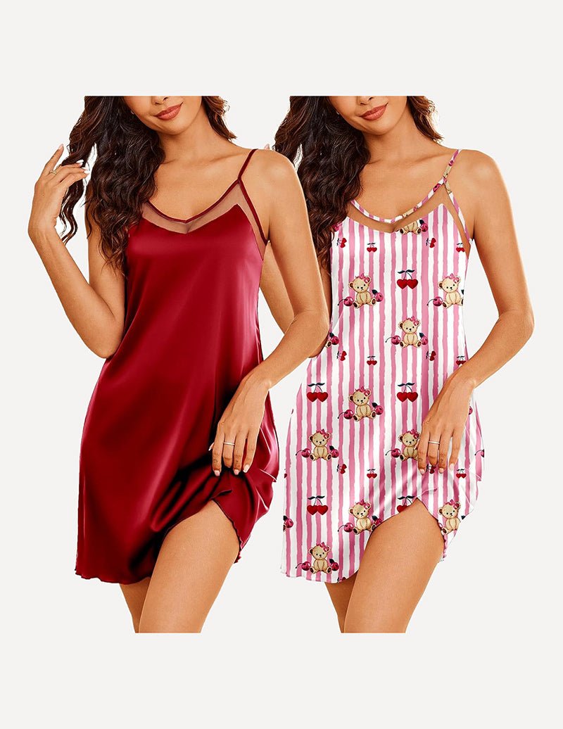 Ekouaer Teddy 2 Pack Satin Chemise (US Only)
