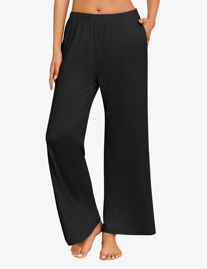 Schwarze Schlafhose mit weitem Bein, elastischer Bund, glattes einfarbiges Design