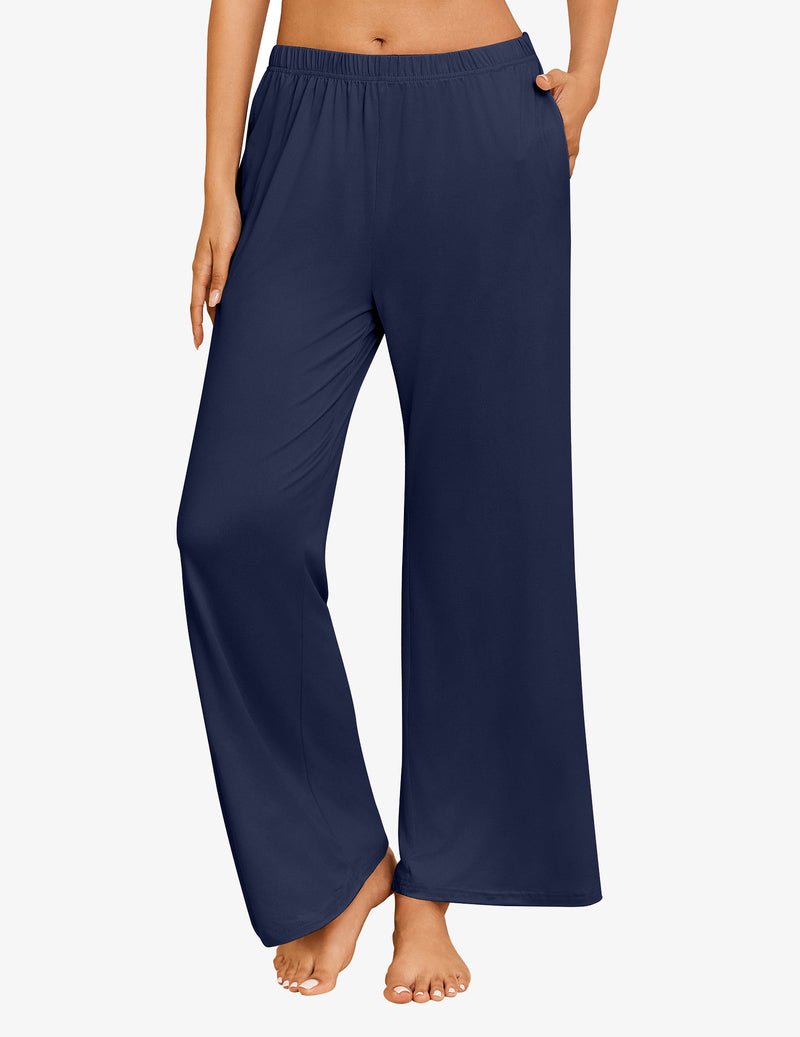 Dunkelblaue Schlafhose mit weitem Bein, elastischer Bund, einfarbiges schlichtes Design