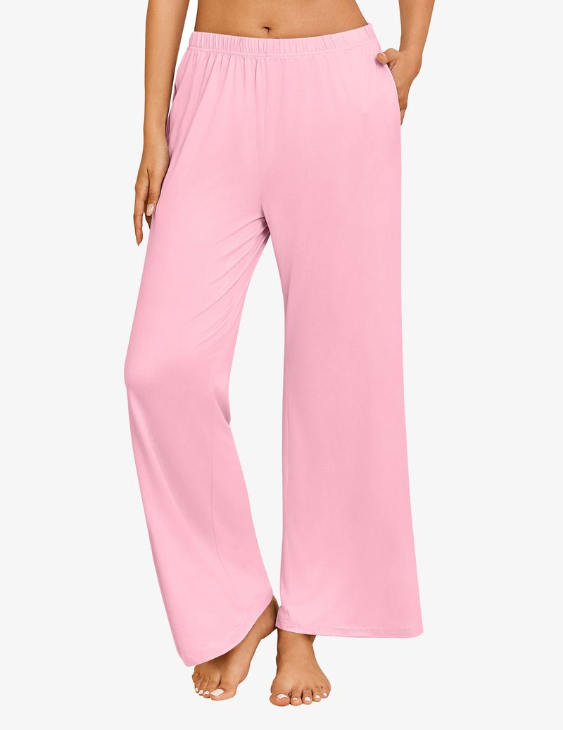 Pink solid teddy pajama pants, wide-leg with elastic waistband