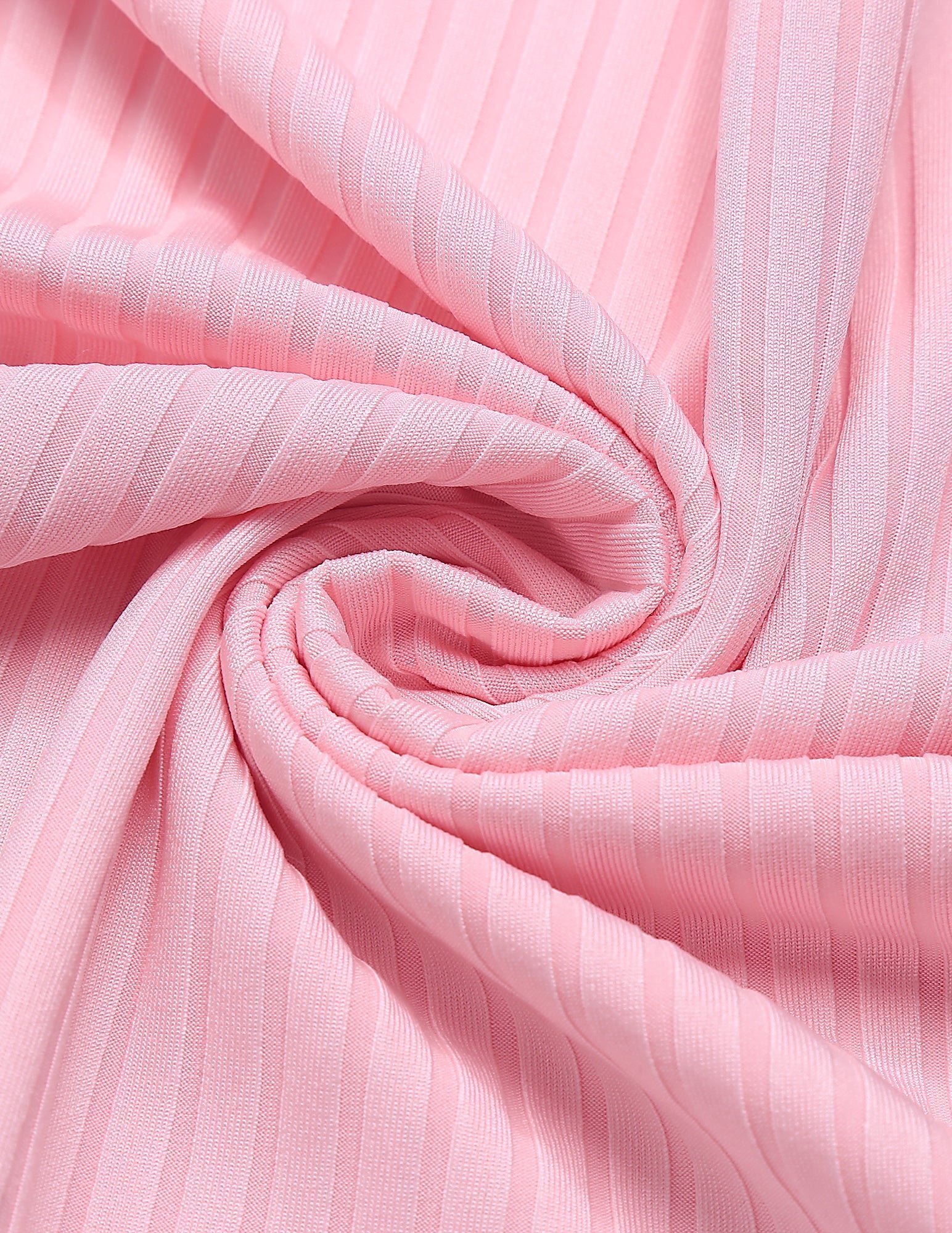 Close-up of pink ribbed knit fabric for cami and shorts pajama set