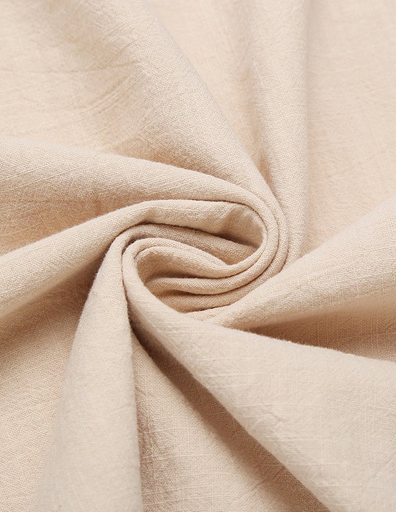 Cotton-linen pajama fabric texture with soft folds, light khaki