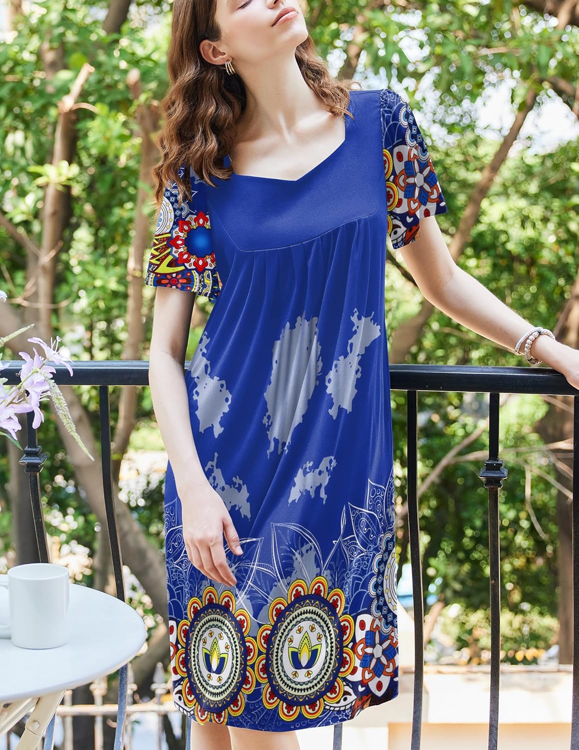 Ekouaer Women's Floral House Dress - Pleated Nightgown