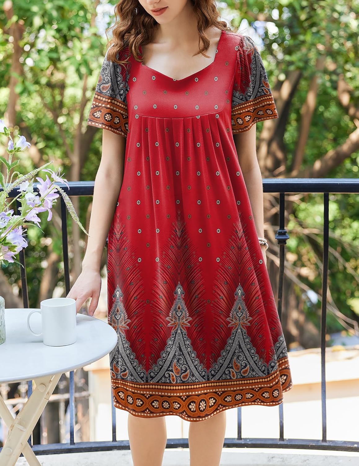 Ekouaer Women's Floral House Dress - Pleated Nightgown