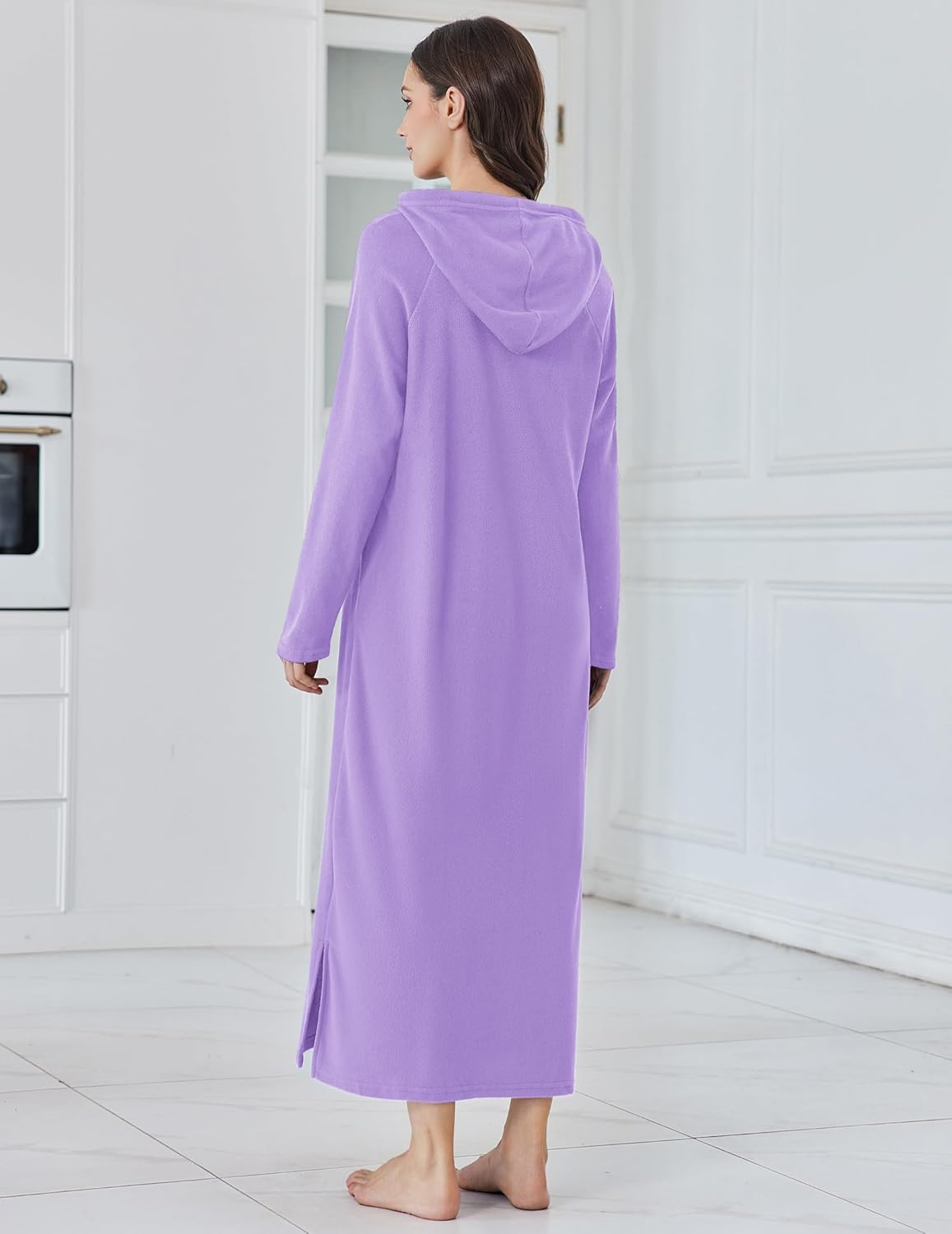 Fleece-Langarm Nachthemd mit Kapuze, flieder/lila, Rückansicht