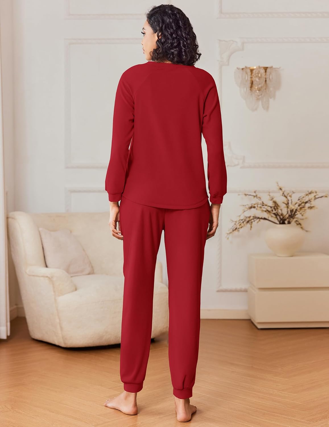 Fuzzy Fleece Pyjama-Set, weinrot, langarmoberteil und Joggerhose