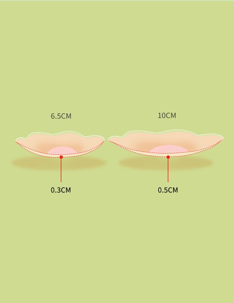Nipple cover cross-section: 6.5 cm pad thickness 0.3 cm and 10 cm pad thickness 0.5 cm.