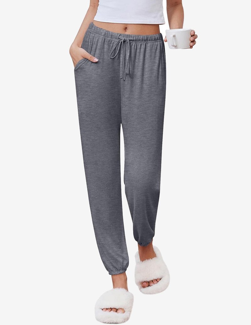 Heather gray solid pajama jogger pants with drawstring elastic waist and ankle cuffs