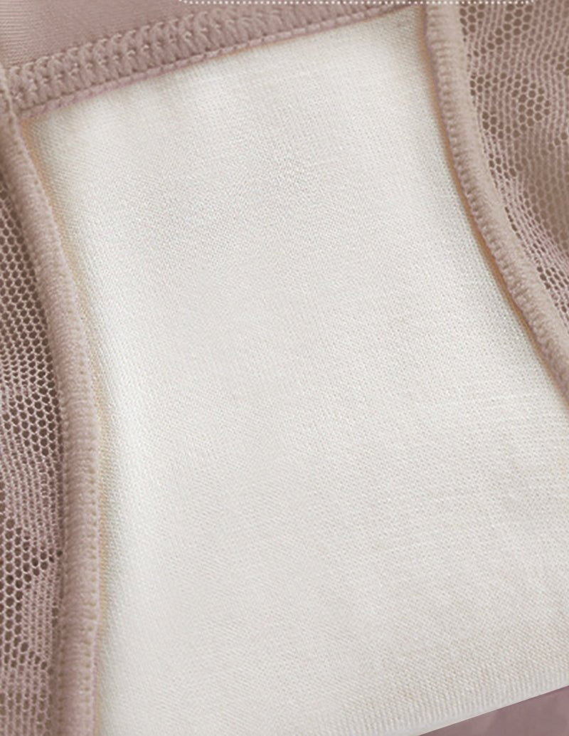 High waist shapewear panties with lace trim, beige mesh panel detail
