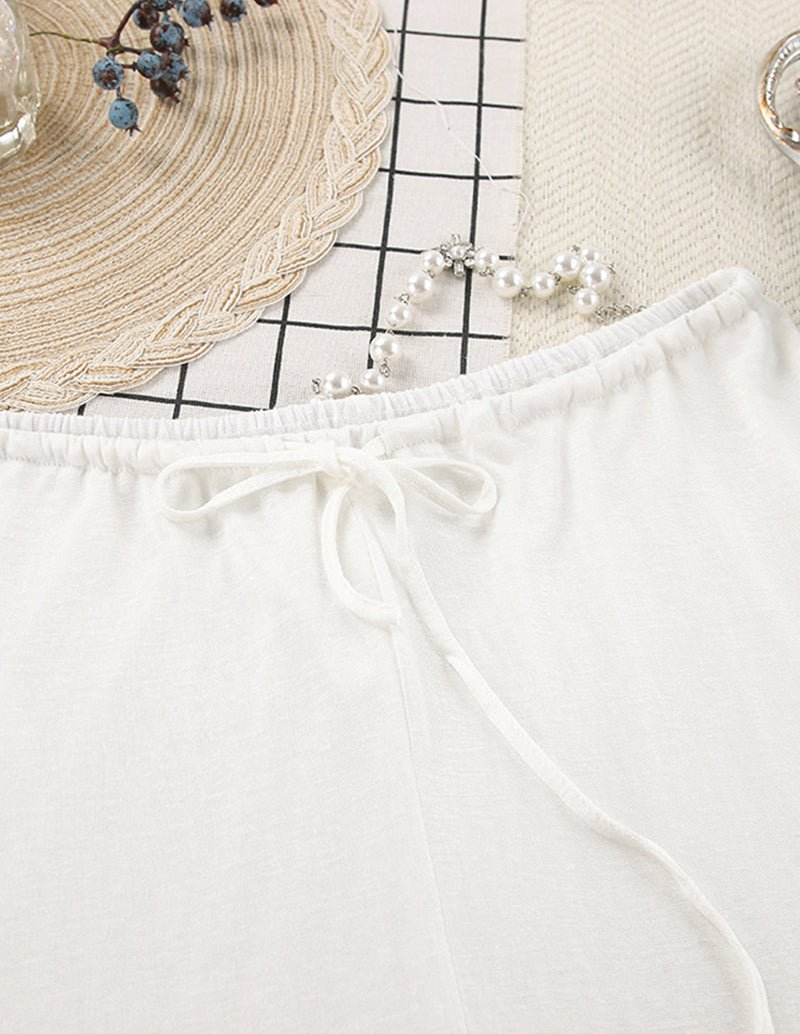 White knit loungewear pants, elastic waist with drawstring