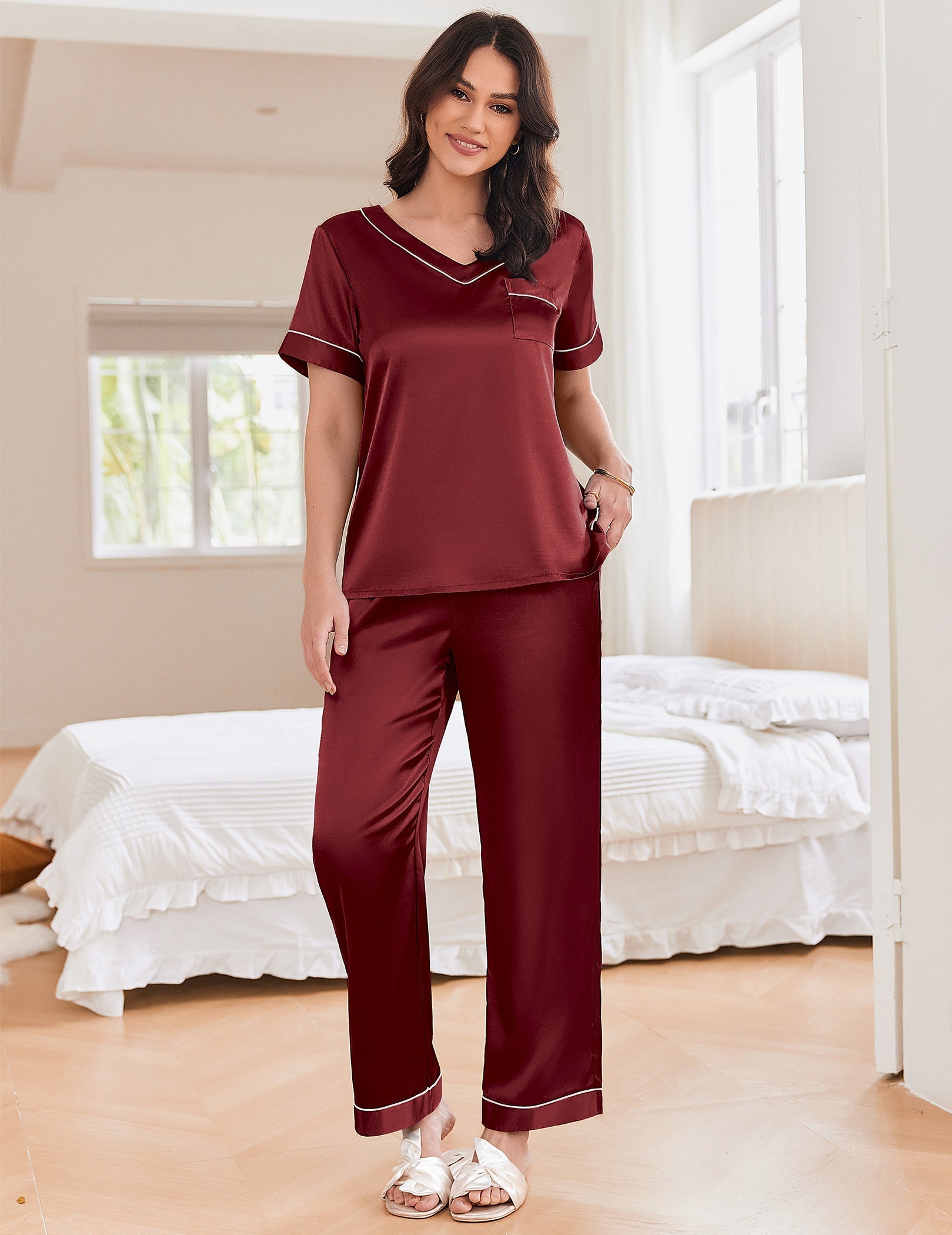 Lightweight Silk Satin Pajamas Set (US Only)
