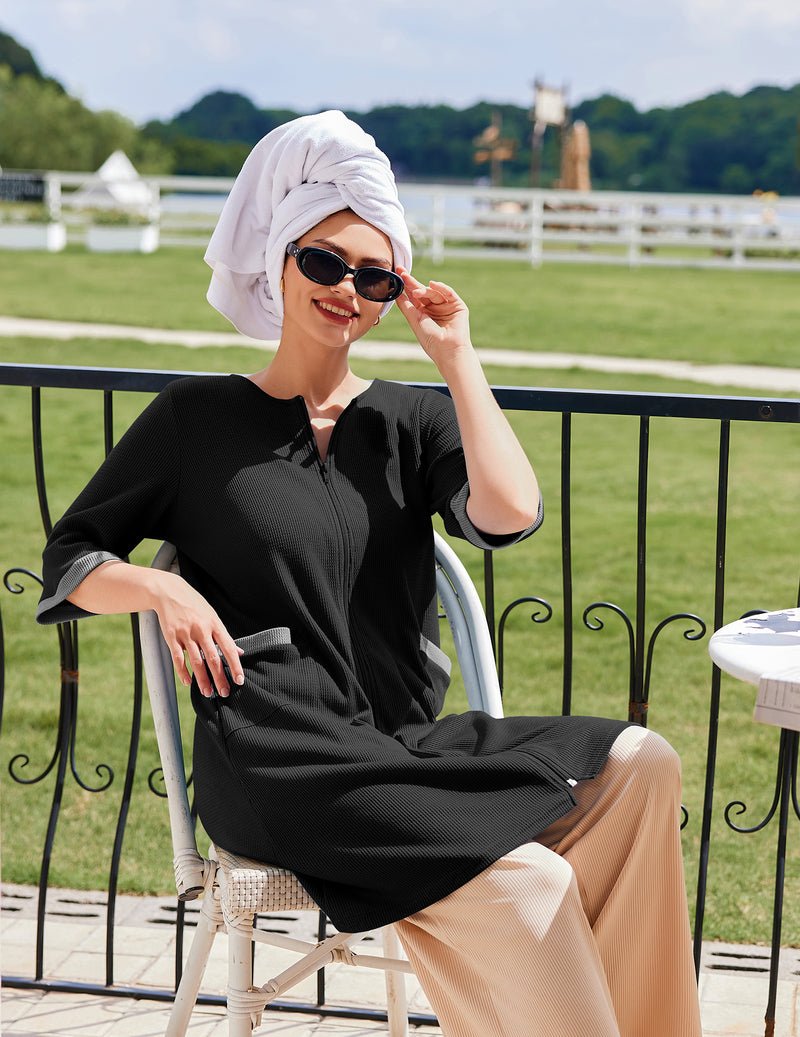 Lightweight Waffle Zip Up Robes Dress (US Only)