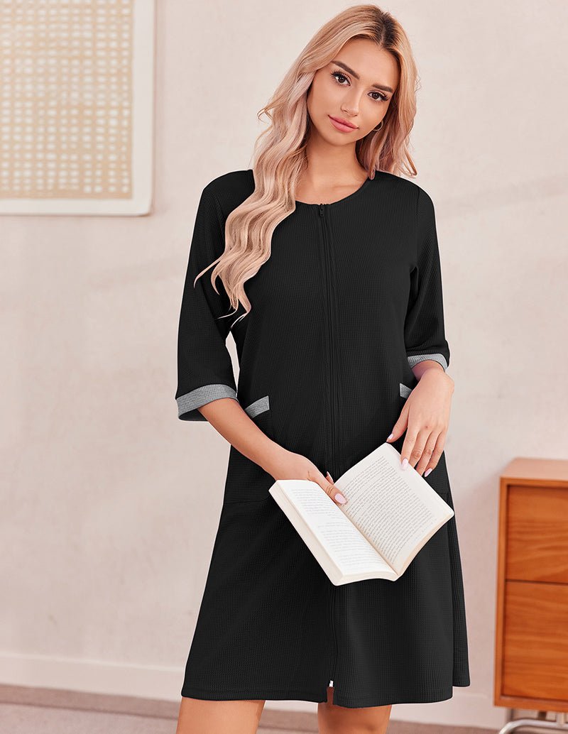 Lightweight Waffle Zip Up Robes Dress (US Only)