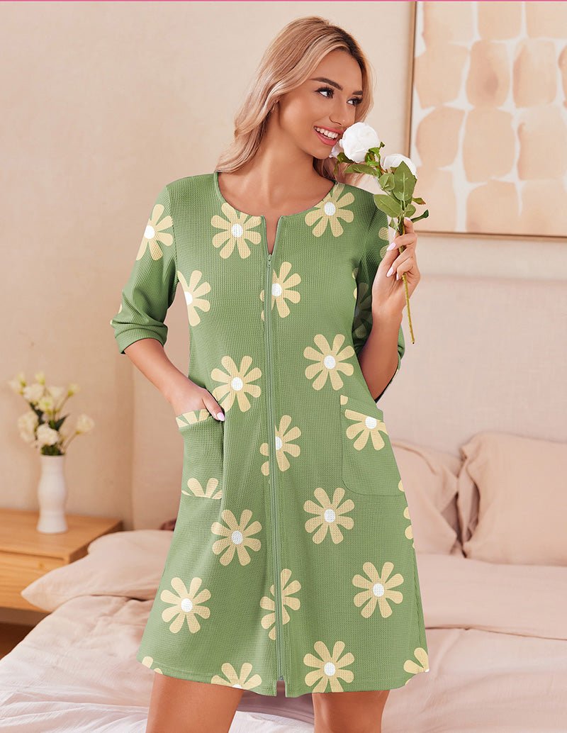 Lightweight Waffle Zip Up Robes Dress (US Only)