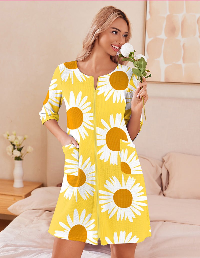 Lightweight Waffle Zip Up Robes Dress (US Only)