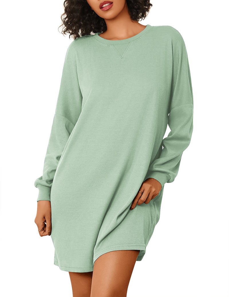 Waffle-knit nightshirt with long sleeves, light mint green
