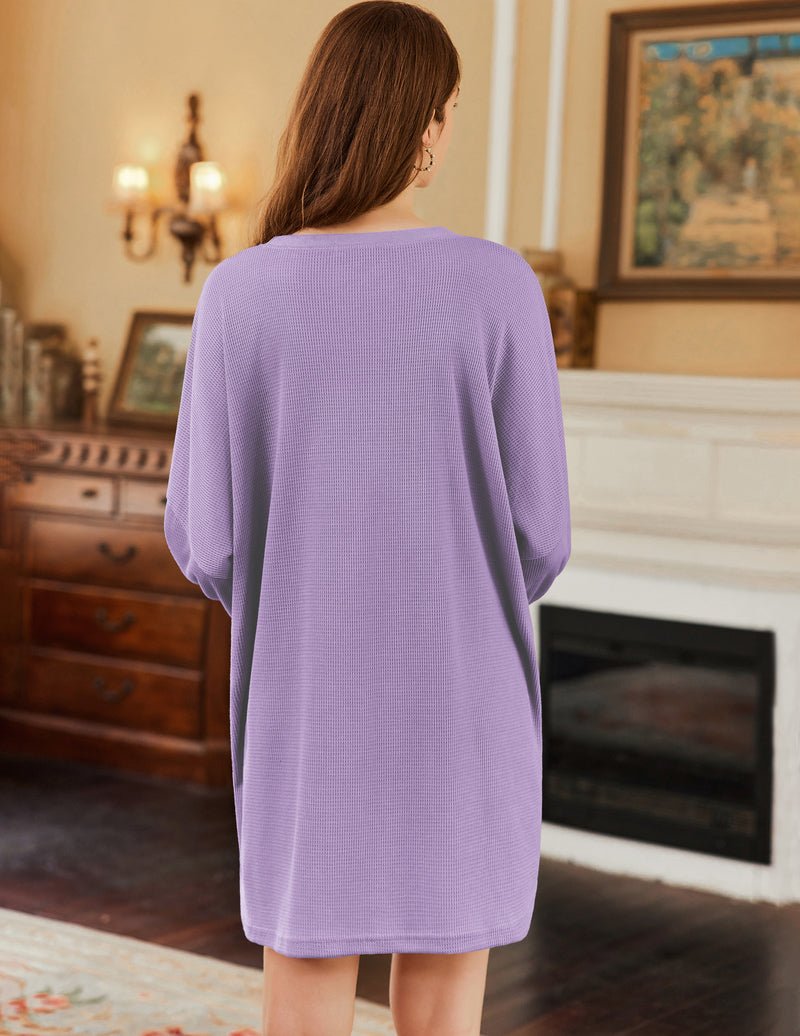 Waffle-knit nightshirt with long sleeves, lilac (back view)