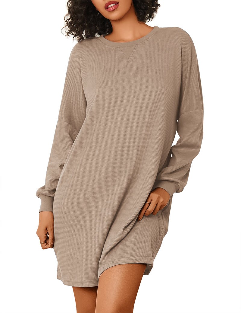 Waffle-knit nightshirt with long sleeves, taupe beige