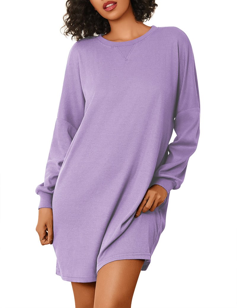 Waffle-knit nightshirt with long sleeves, lilac, draped fit