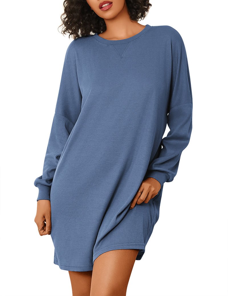Waffle-knit nightshirt with long sleeves, denim blue